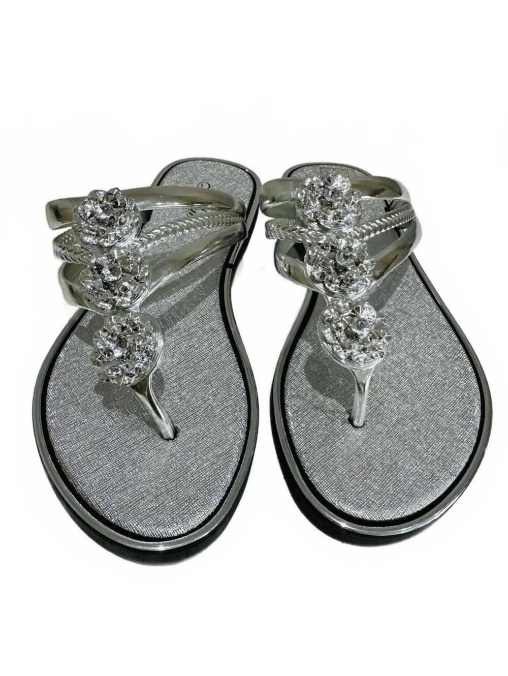 New Women's Thong Sandals Flip-Flops Silver Embellished Size US8-8.5/ EU39